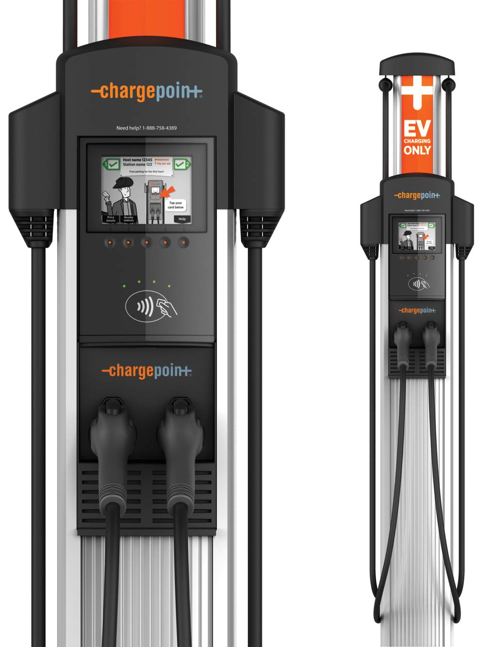 ChargePoint CT4000 dual-port commercial EV charging station with touchscreen display