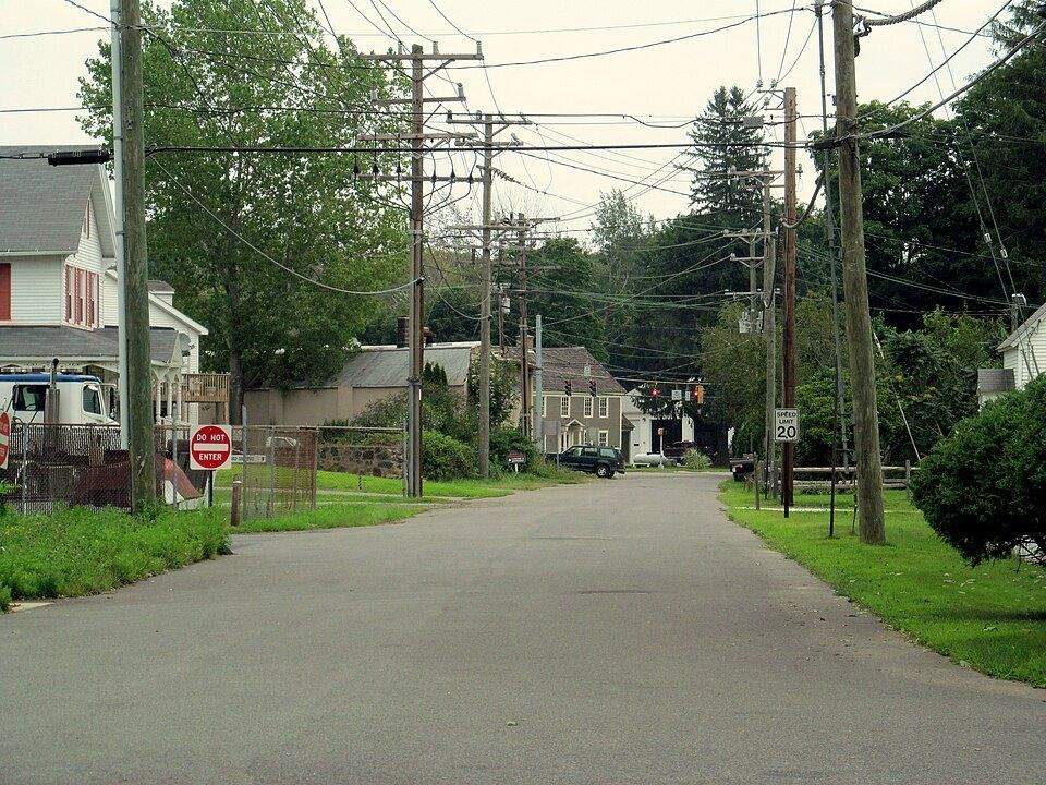 Westbrook village streetscape with New England architecture