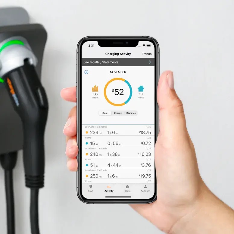 EV charger mobile app smart charging control